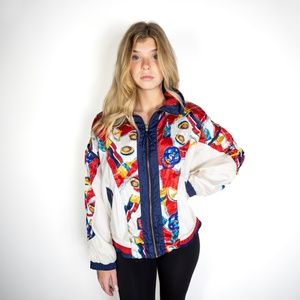 Vintage 1980s River Edge Sport Nautical Navy Theme Windbreaker with Shoulder Pad